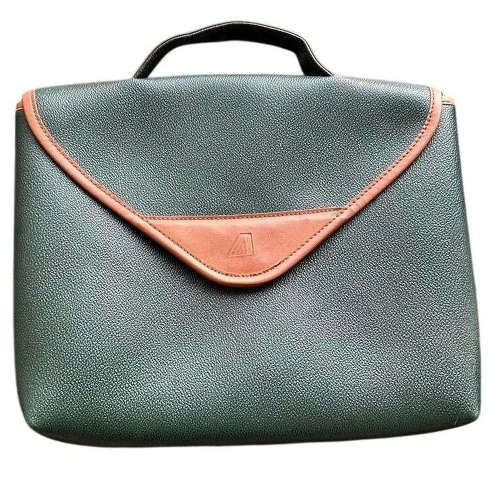 Almausa Vintage Forest Green‎ Textured Top Handle Bag Tan Trim Envelope Flap